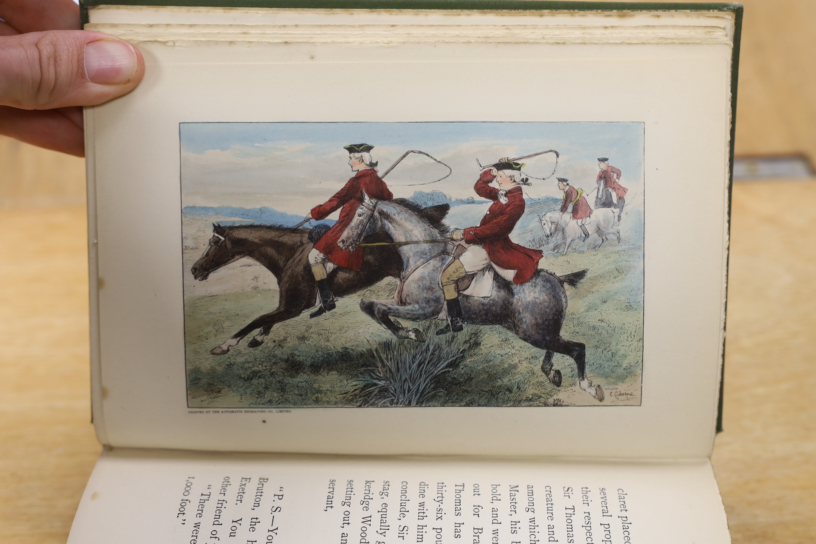 Fortescue, Hon. John - Records of Stag - Hunting on Exmoor. 14 colour printed plates and folded map; publisher's gilt pictorial cloth and patterned e/ps. 1887; Goss, Fred - Memories of a Stag Harbourer: a record of twent